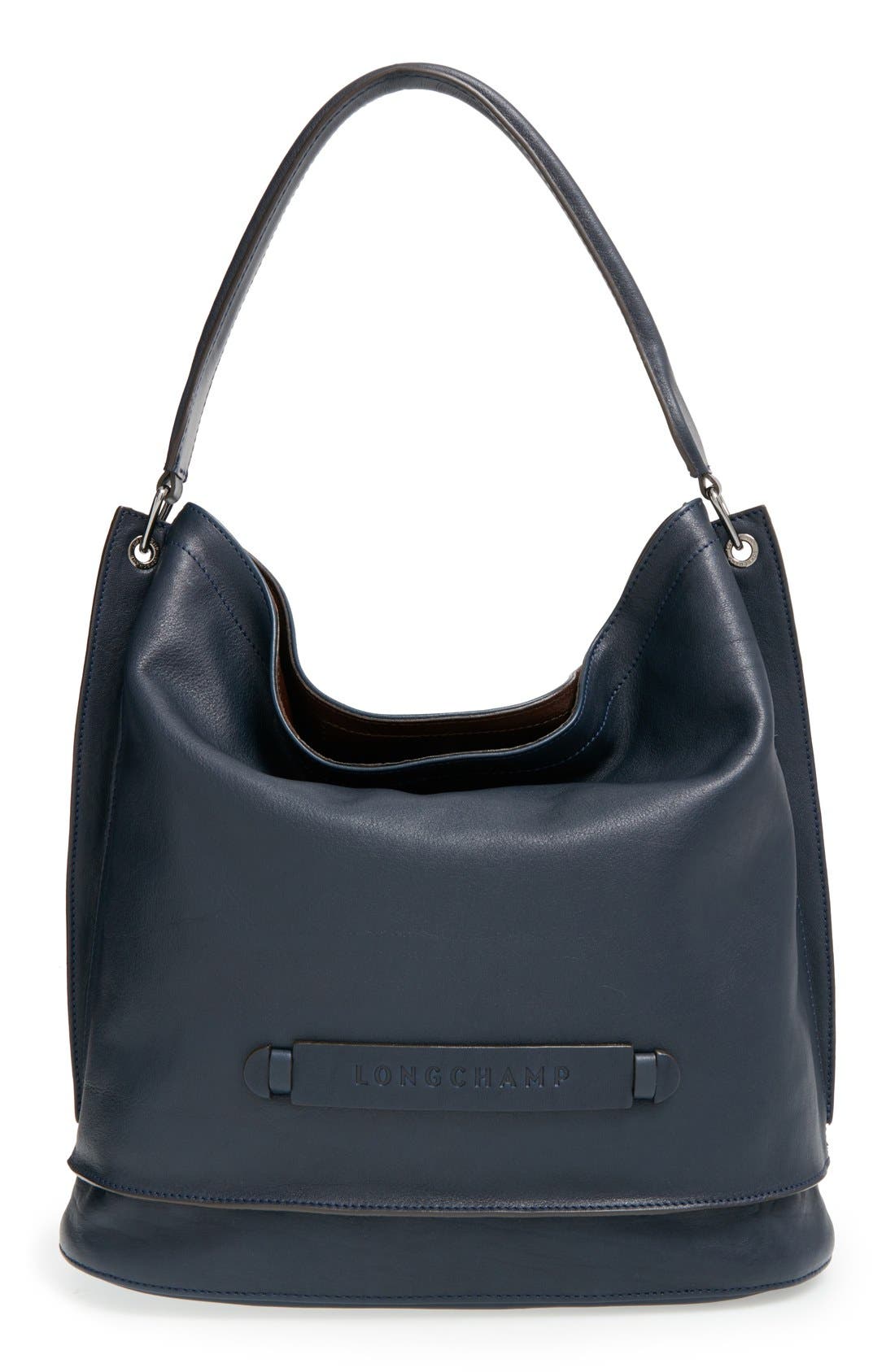 Longchamp '3D' Leather Hobo, Main, color, Midnight