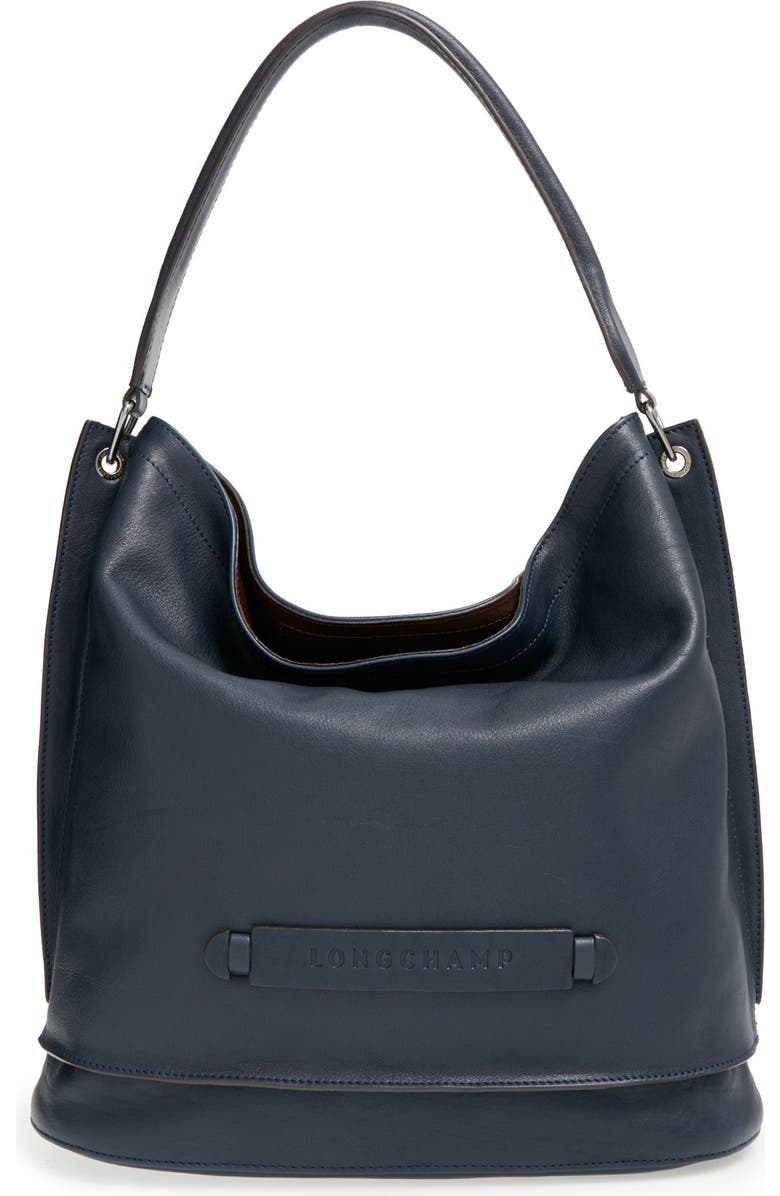 Longchamp '3D' Leather Hobo, Main, color, Midnight