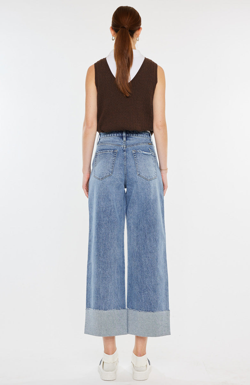 Kancan Alfie 90's Cropped Wide Leg Jeans In Blue