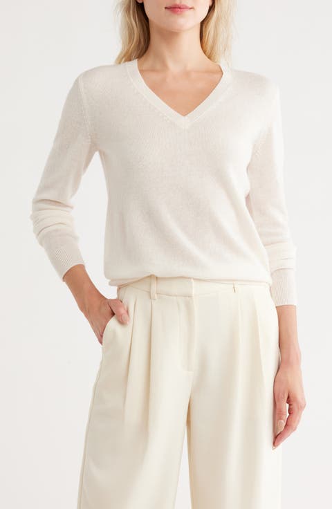CLANE　24SS V NECK SHORT KNIT TOPS　IVORY Amazon.com: Women's Short Sleeve Cashmere Sweater Thin V