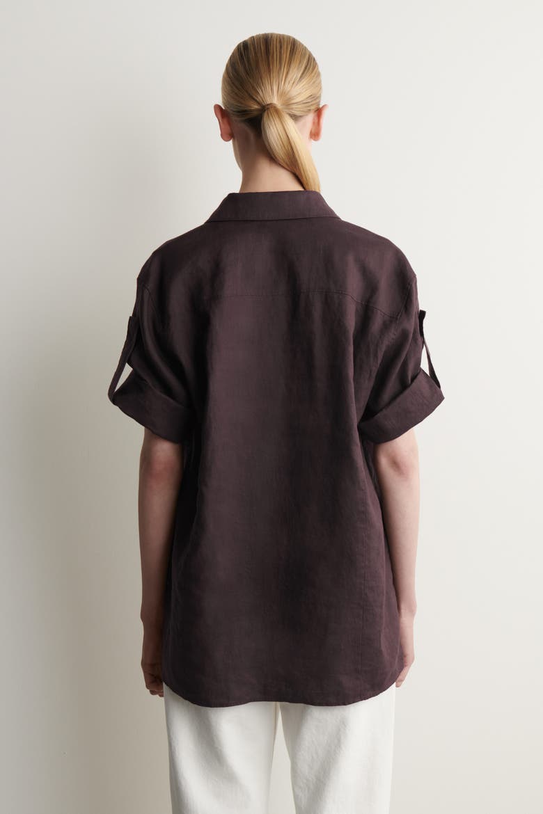 Folded-Sleeve Linen Shirt, Alternate, color, BURGUNDY