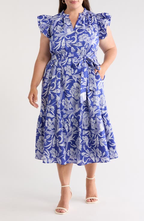 Sita Viry Floral Ruffle Sleeve Tiered Midi Dress