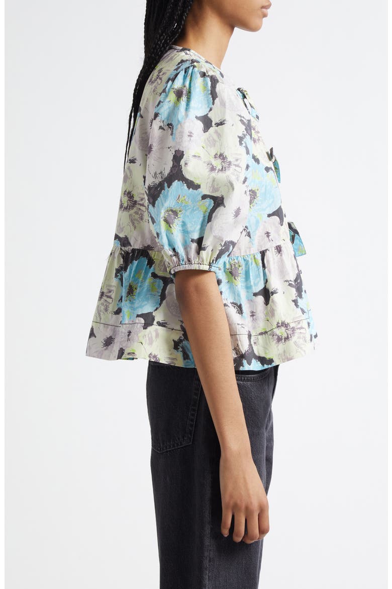 Print Puff Sleeve Peplum Organic Cotton Top, Alternate, color, WHITE MULTICOLOR