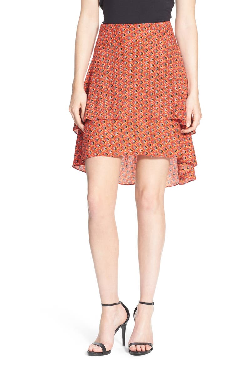 Tiered High/Low Skirt, Main, color, RED SALSA