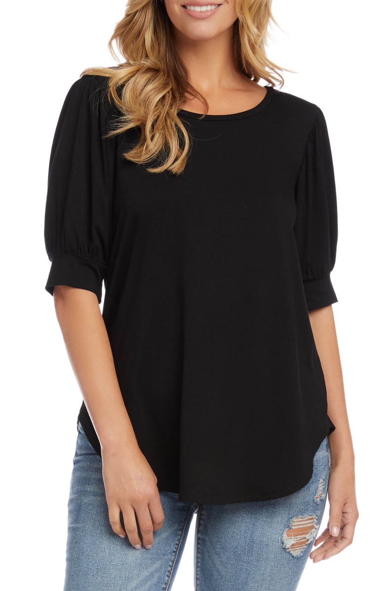 Karen Kane Shirred Sleeve Shirttail Hem Jersey Top, Main, color,