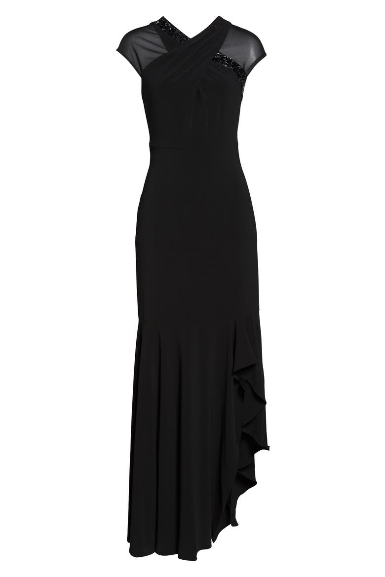 Heritage Crossover Embellished Asymmetrical Gown, Alternate, color, BLACK