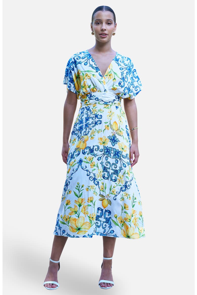 Lemon Print Midi Dress, Main, color, Ivory