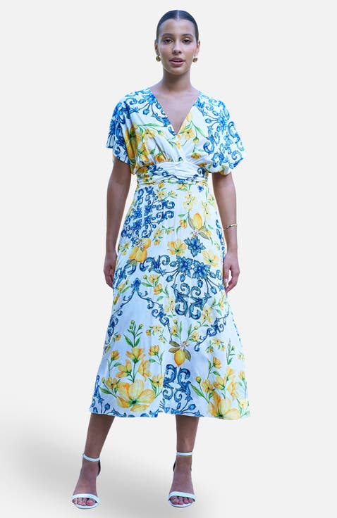 Lemon Print Midi Dress
