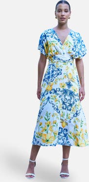 Yumi Lemon Print Midi Dress