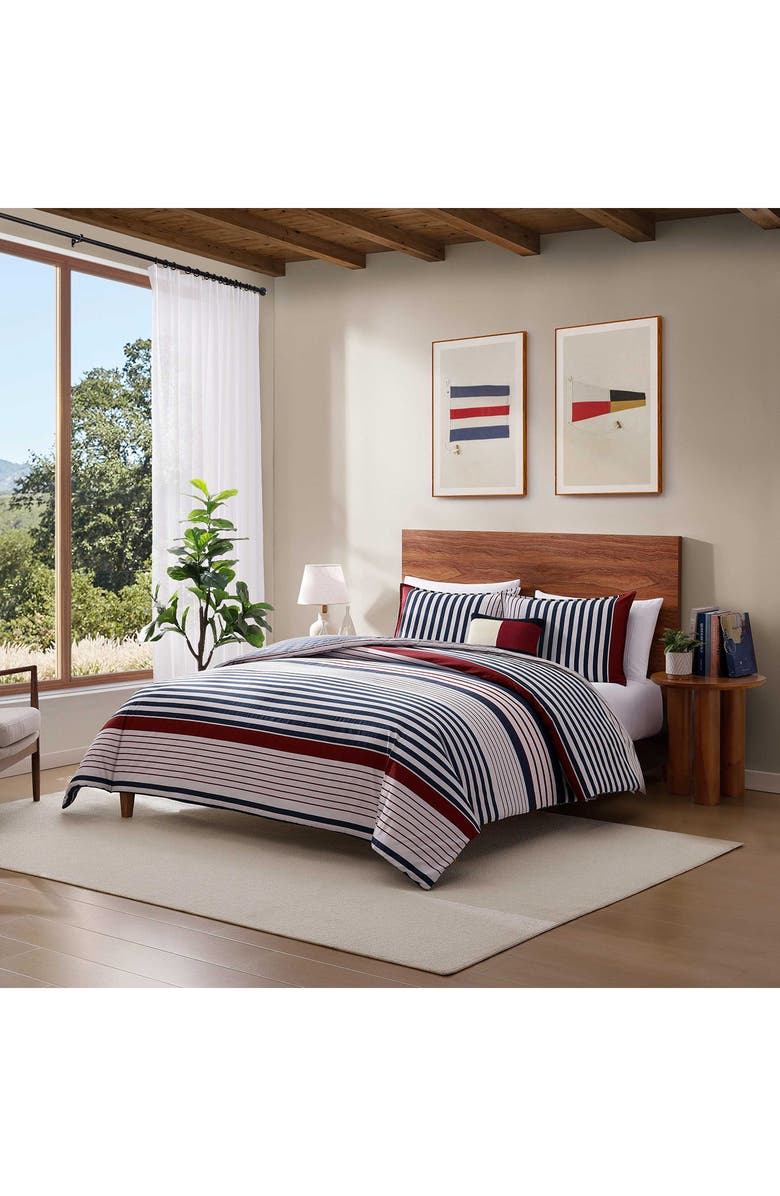 Tommy Hilfiger Brookyln Stripe Cotton Percale Comforter & Shams Set, Alternate, color, Beige/ Blue/ Red