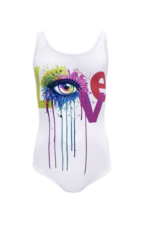 Watercolor Splash 'LOVE' Graphic One-Piece Swimsuit, Toddler, Little Kid & Big Kid