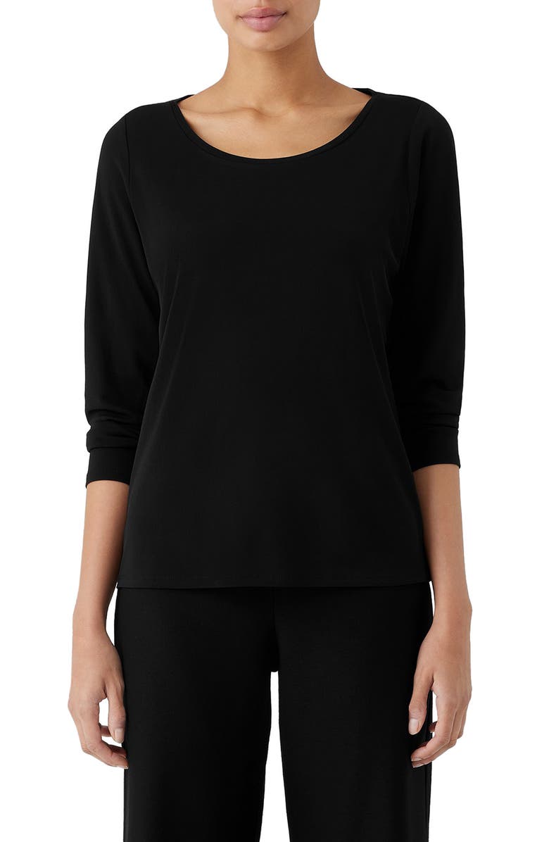 Eileen Fisher Scoop Neck Knit Silk Top, Main, color, 