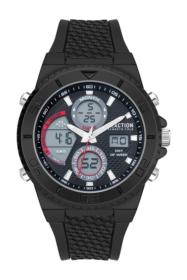 Men's Black Dial Ana-Digit Movement Silicone Watch, 46mm, Main, color, BLACK