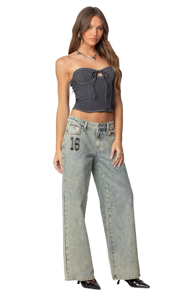 EDIKTED June Tie Front Strapless Corset Top, Alternate, color, Dark Gray