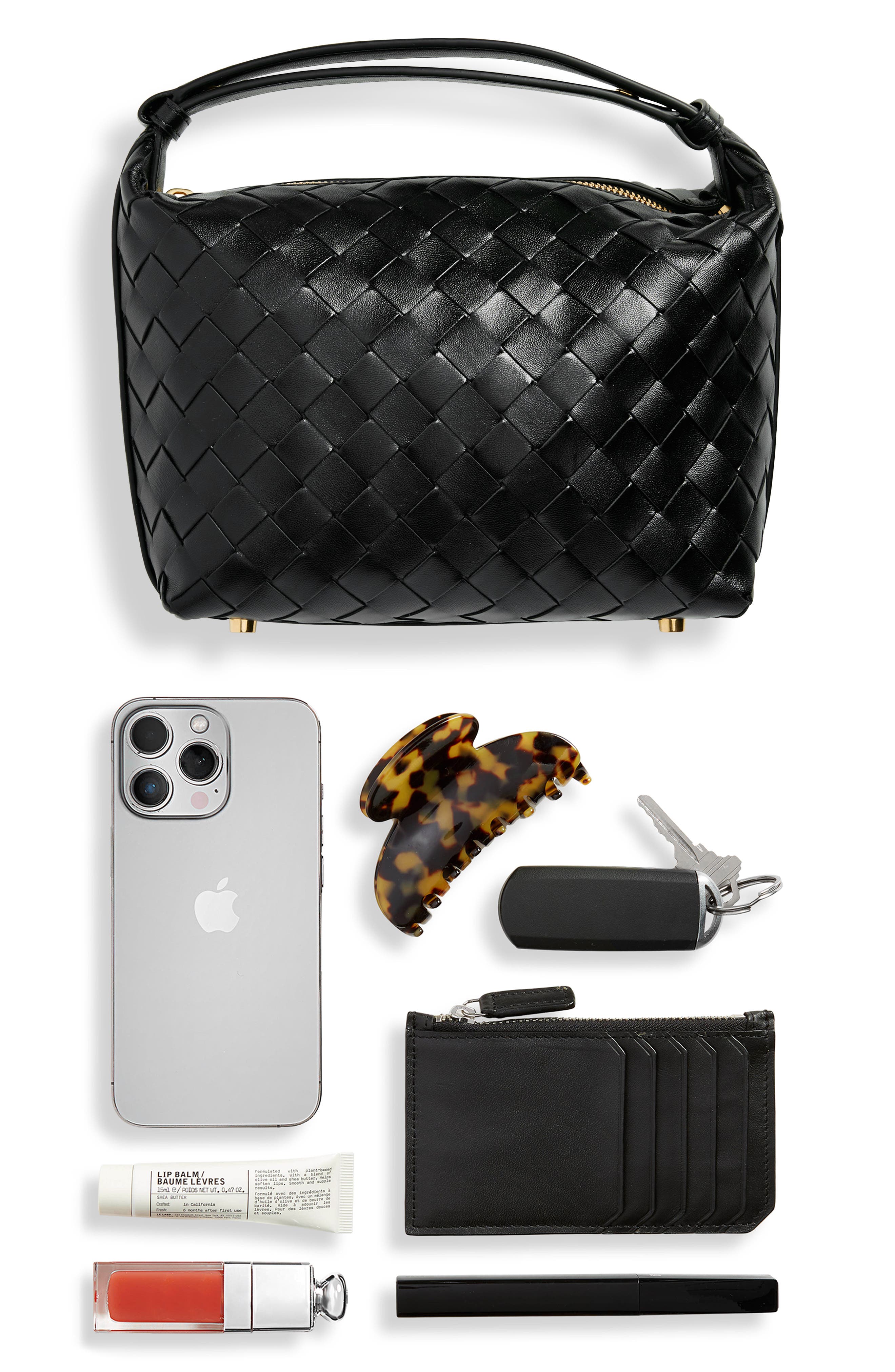 Mini Wallace Intrecciato Leather Shoulder Bag, Alternate, color, BLACK/ GOLD