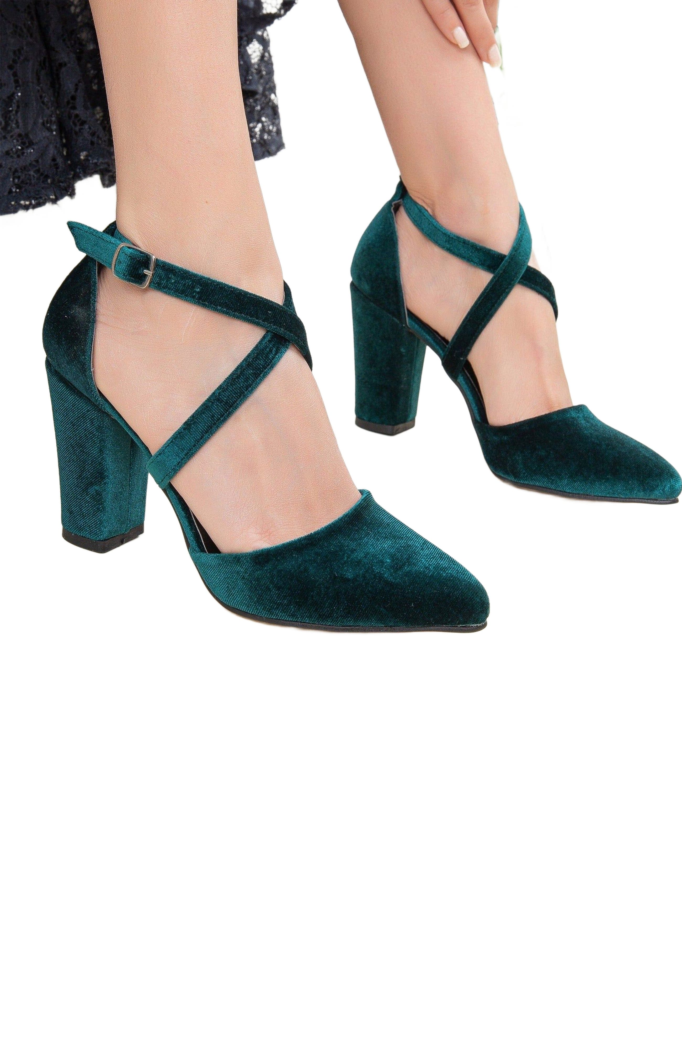 Sina Criss Cross High Block Heels, Alternate, color, emerald green