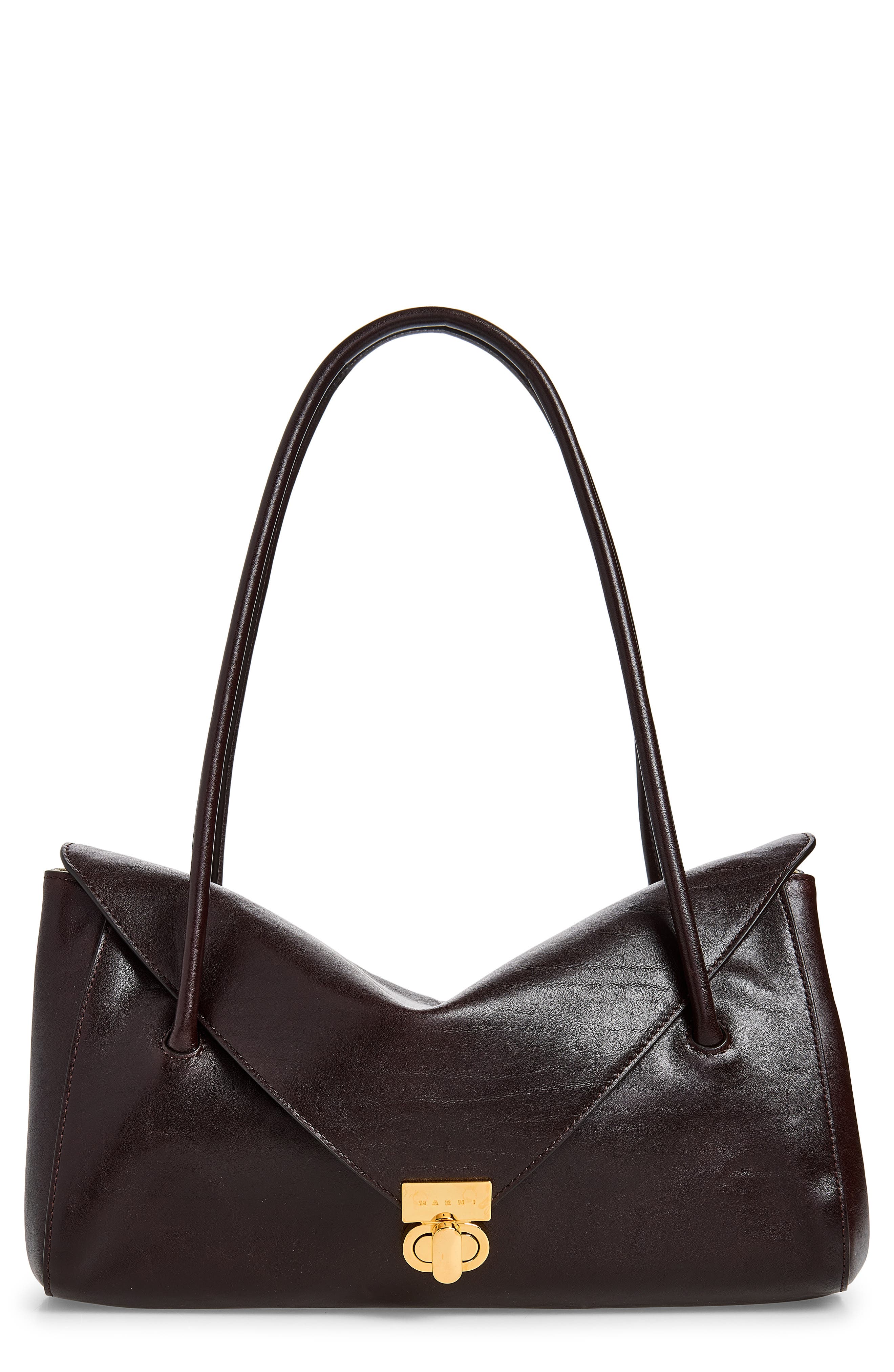 Leather East/West Shoulder Bag, Main, color, METAL BROWN