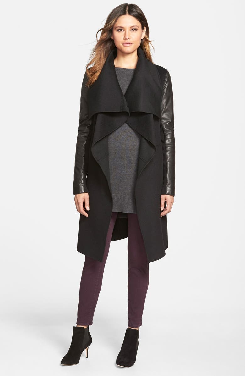 Mackage Wool Blend Coat with Leather Sleeves, Main, color, 