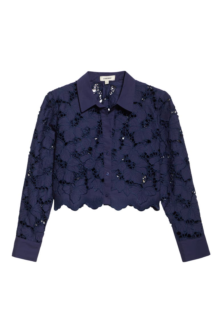 Seychelle Cutwork Crop Shirt, Alternate, color, NAVY