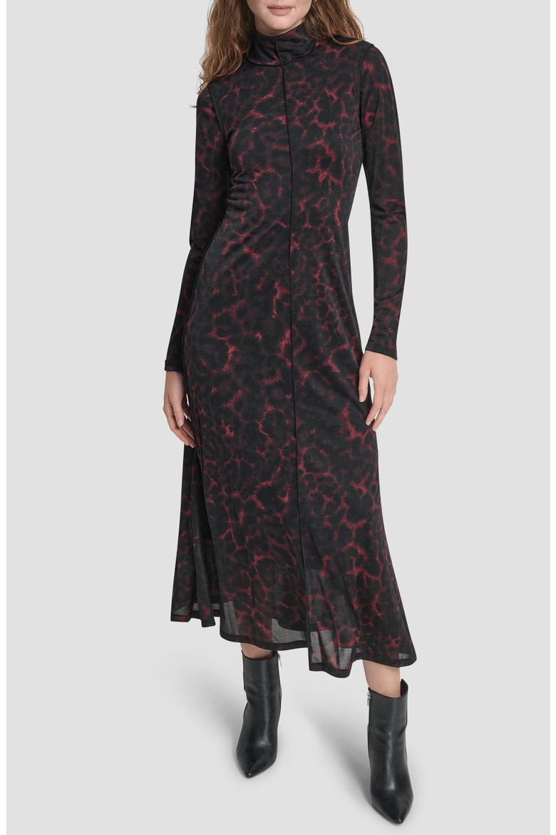 Seamed Long Sleeve Maxi Dress, Main, color, MERLOT CHEETAH
