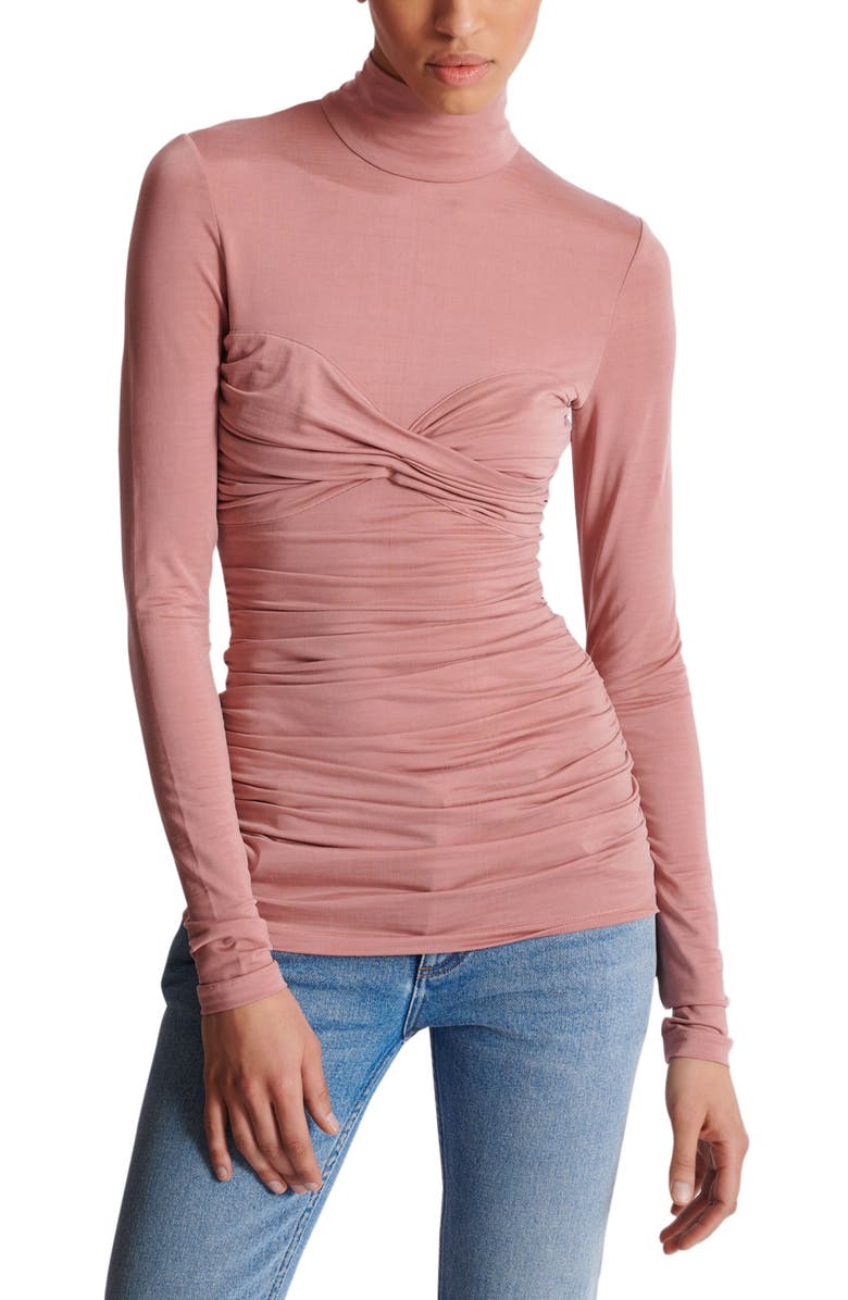 Balmain Pleated Long-Sleeved Jersey Top, Alternate, color, Pink