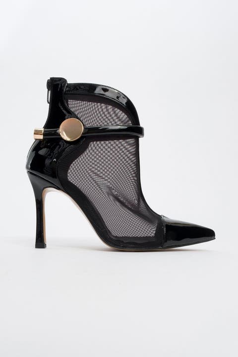 Grove Patent Back Zip High Heel Mesh Boot