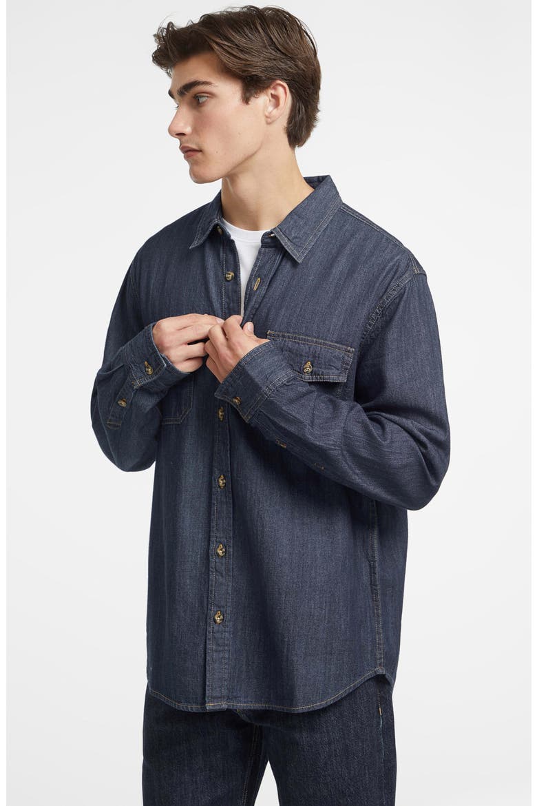 Regular Fit Denim Button-Up Shirt, Alternate, color, NAVY