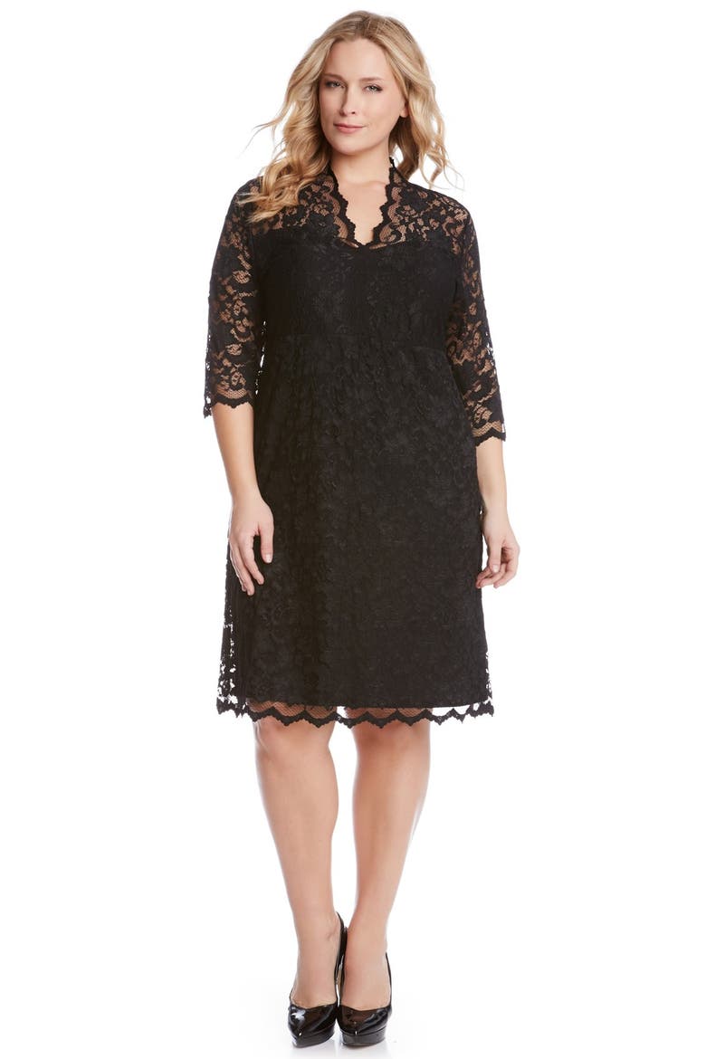 Scalloped Stretch Lace Dress, Alternate, color, BLACK