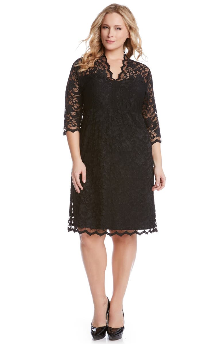 Karen Kane Scalloped Stretch Lace Dress, Alternate, color, Black