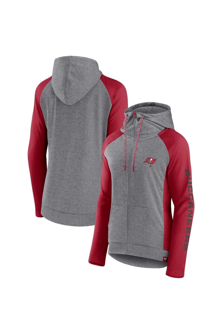 Women's Fanatics Branded  Heather Gray/College Red Tampa Bay Buccaneers Blind Side Lightweight Full-Zip Hoodie, Main, color, Heather Gray