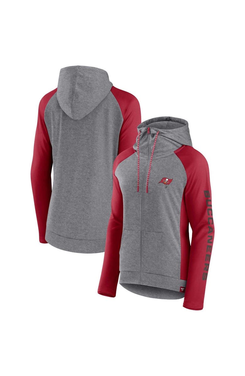 FANATICS Women's Fanatics Branded  Heather Gray/College Red Tampa Bay Buccaneers Blind Side Lightweight Full-Zip Hoodie, Main, color, Heather Gray