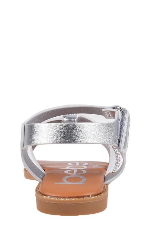 Bebe Little Girls Flat With Rhinestone And Heart Charm Sandals In Metallic Silver