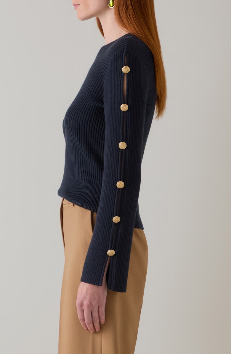 LK Bennett Mirren Button Sleeve Organic Cotton Sweater, Alternate, color, Navy