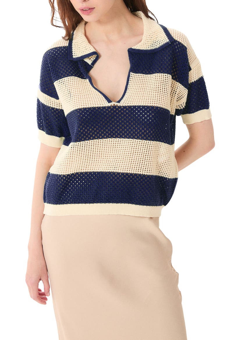 Chios Open Stitch Polo Top, Main, color, ECRU/ BLUE