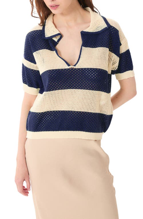 DELUC Chios Open Stitch Polo Top in Ecru/blue at Nordstrom, Size Medium