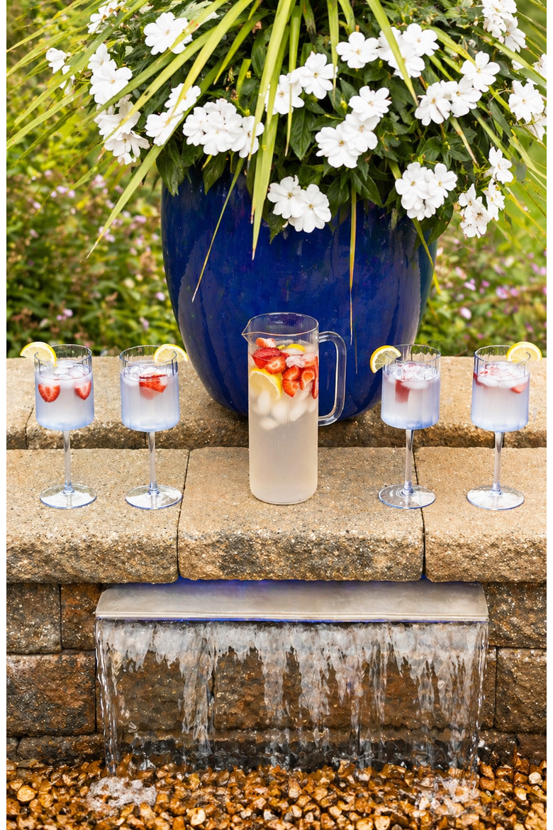 Scalloped Rim Fluted Wine Glass, Set of 4, 12oz, Blue, Alternate, color, Light blue