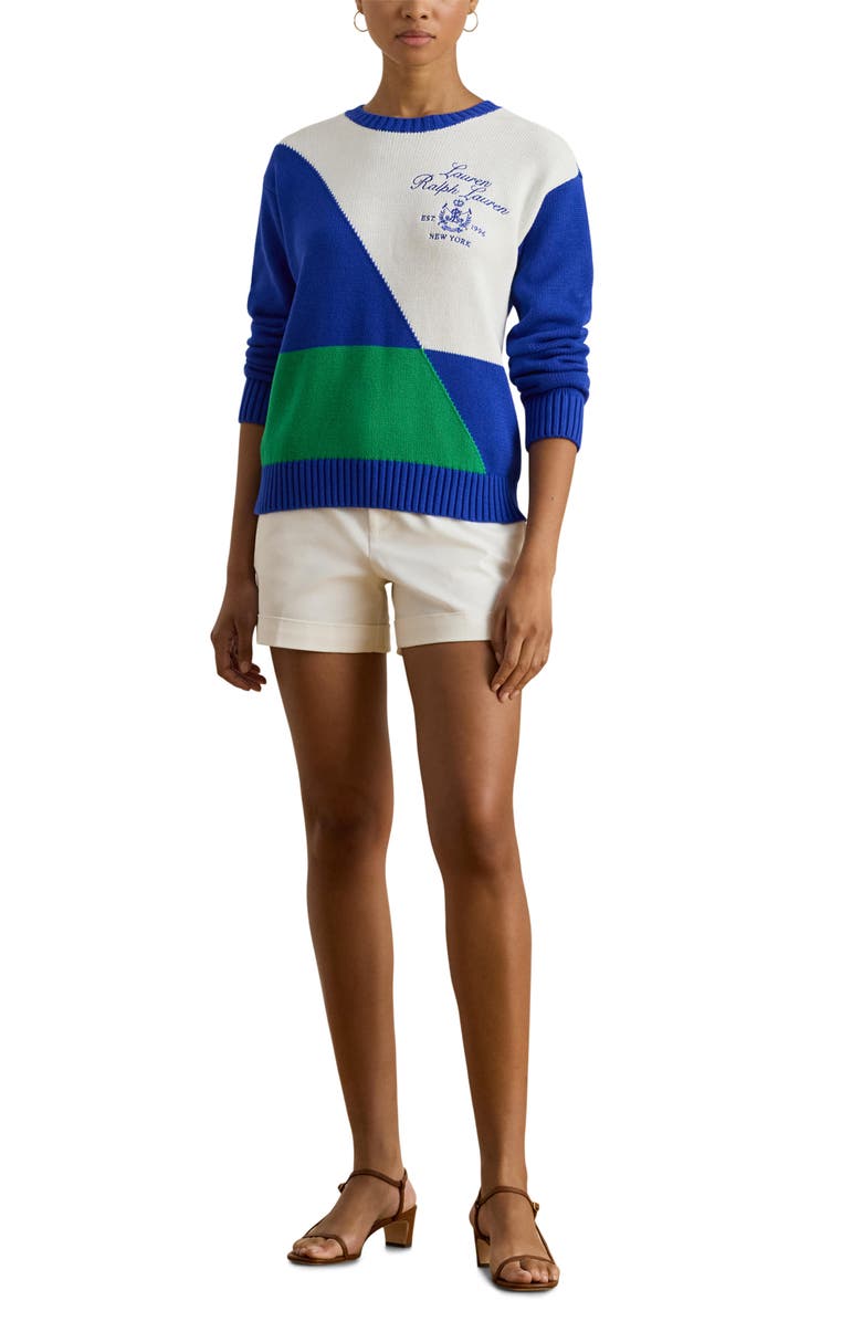 Lauren Ralph Lauren Colorblock Embroidered Sweater, Alternate, color, Cruise Royal Blue/ Multi
