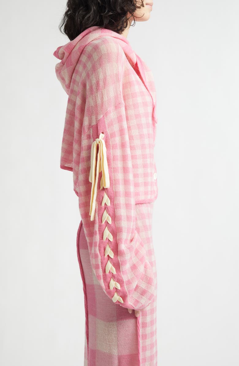 YanYan Gingham Check Wool Cardigan with Removable Hood, Alternate, color, Pink