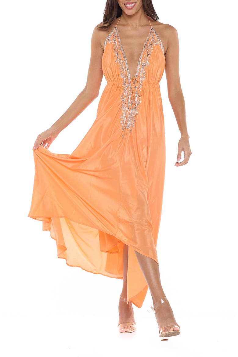 Plunge V-Neck Maxi Dress, Main, color, SOFT ORANGE