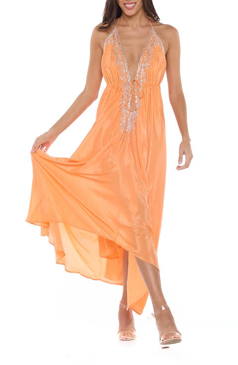 Plunge Neck Halter Maxi Dress