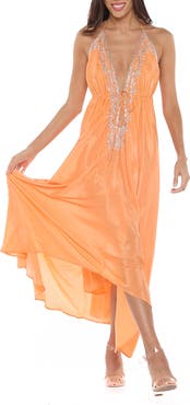 RANEES Plunge Neck Halter Maxi Dress