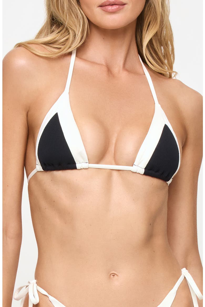 Daria Rib & Jersey Triangle Bikini Top, Main, color, BLACK/ CREAM