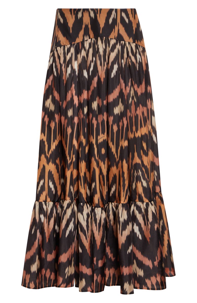 Zimmermann Aster Ikat Print Tiered Silk Skirt, Alternate, color, Charcoal Ikat