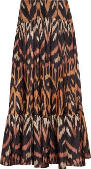 Zimmermann Aster Ikat Print Tiered Silk Skirt