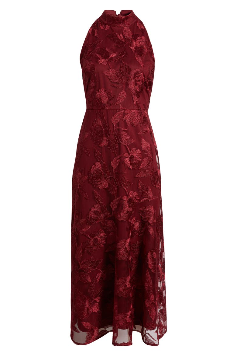 Embroidered Fit & Flare Cocktail Dress, Alternate, color, BORDEAUX