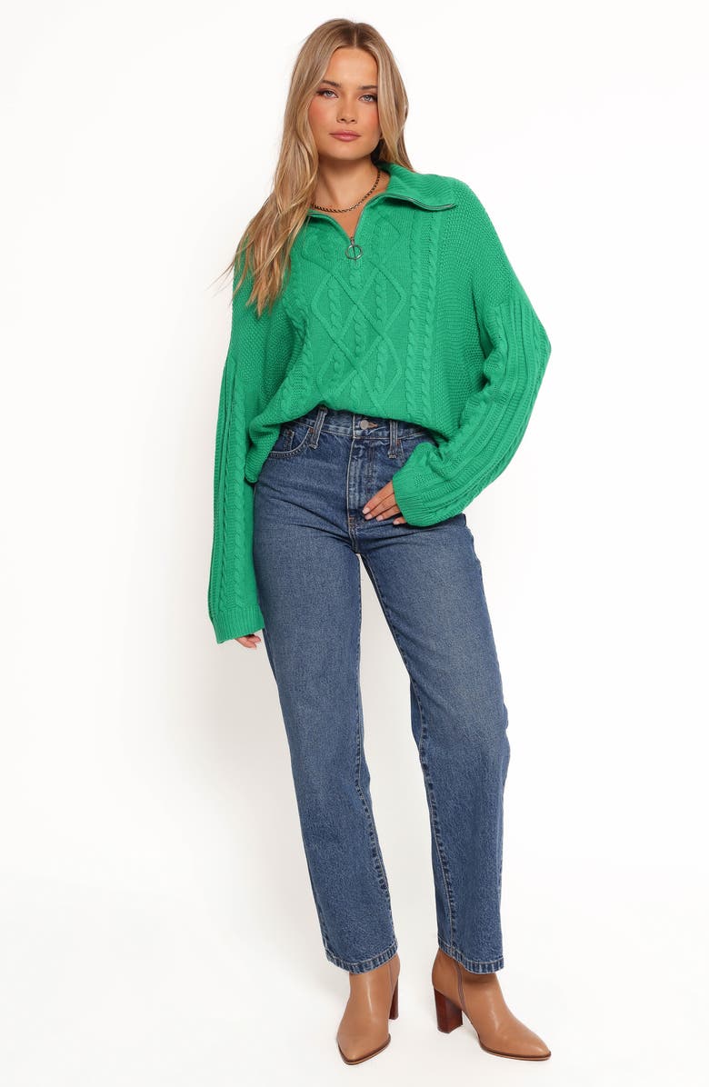 Petal & Pup Leon Oversize Cable Stitch Quarter Zip Sweater, Alternate, color, Green