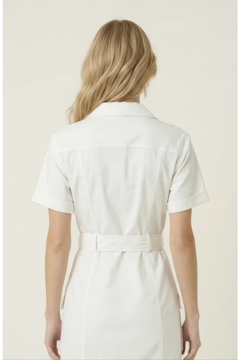Utility Mini Dress with Lace Up Front and Belted Waist, Alternate, color, White