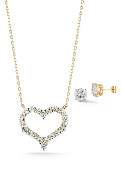 CZ Heart Pendant & Stud Earrings Set
