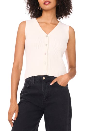 1.state Knit Button-up Vest In White