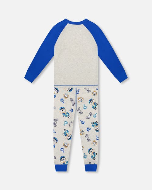 Deux Par Deux Two-piece Organic Cotton Pajama Set Monkey In Sand